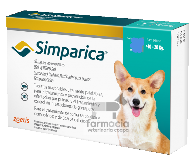 Simparica perros 10 - 20 kg UNA TABLET