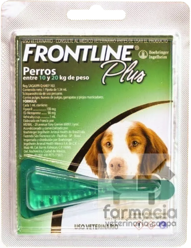 Frontline plus perros 10 a 20 kg. LLAME PARA PREGUNTAR POR EXISTENCIAS. DE VENTA SOLO EN SUCURSAL